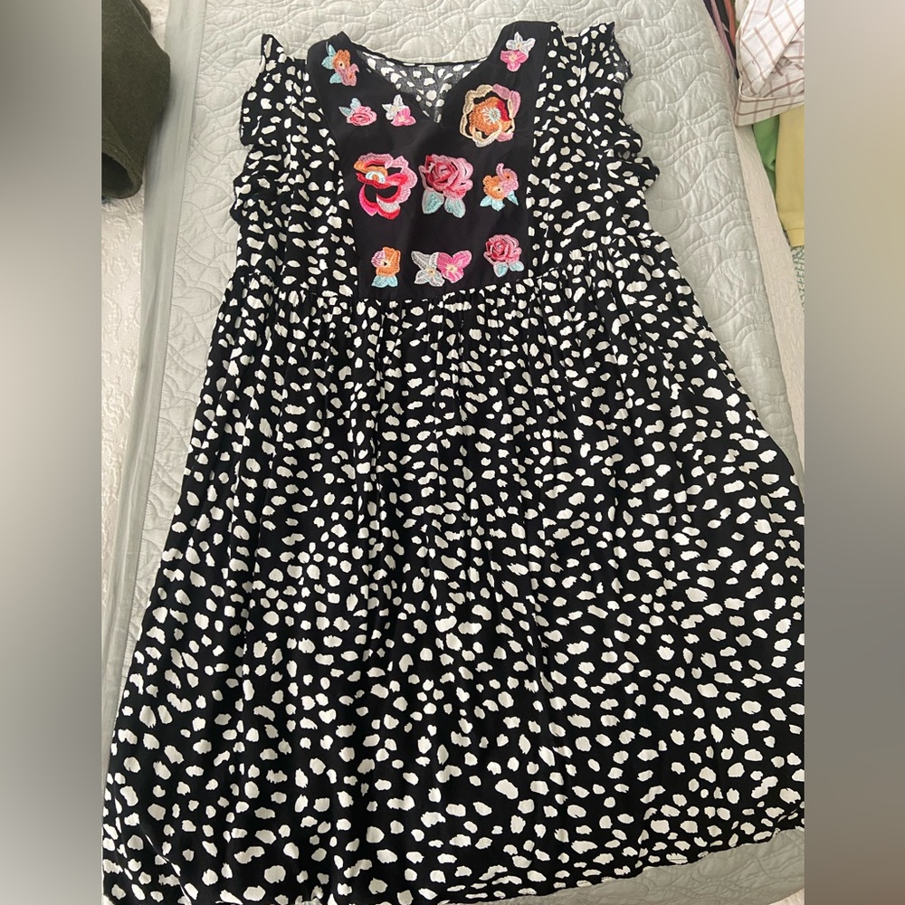 Boho embroidered floral and leopard baby doll dress XL